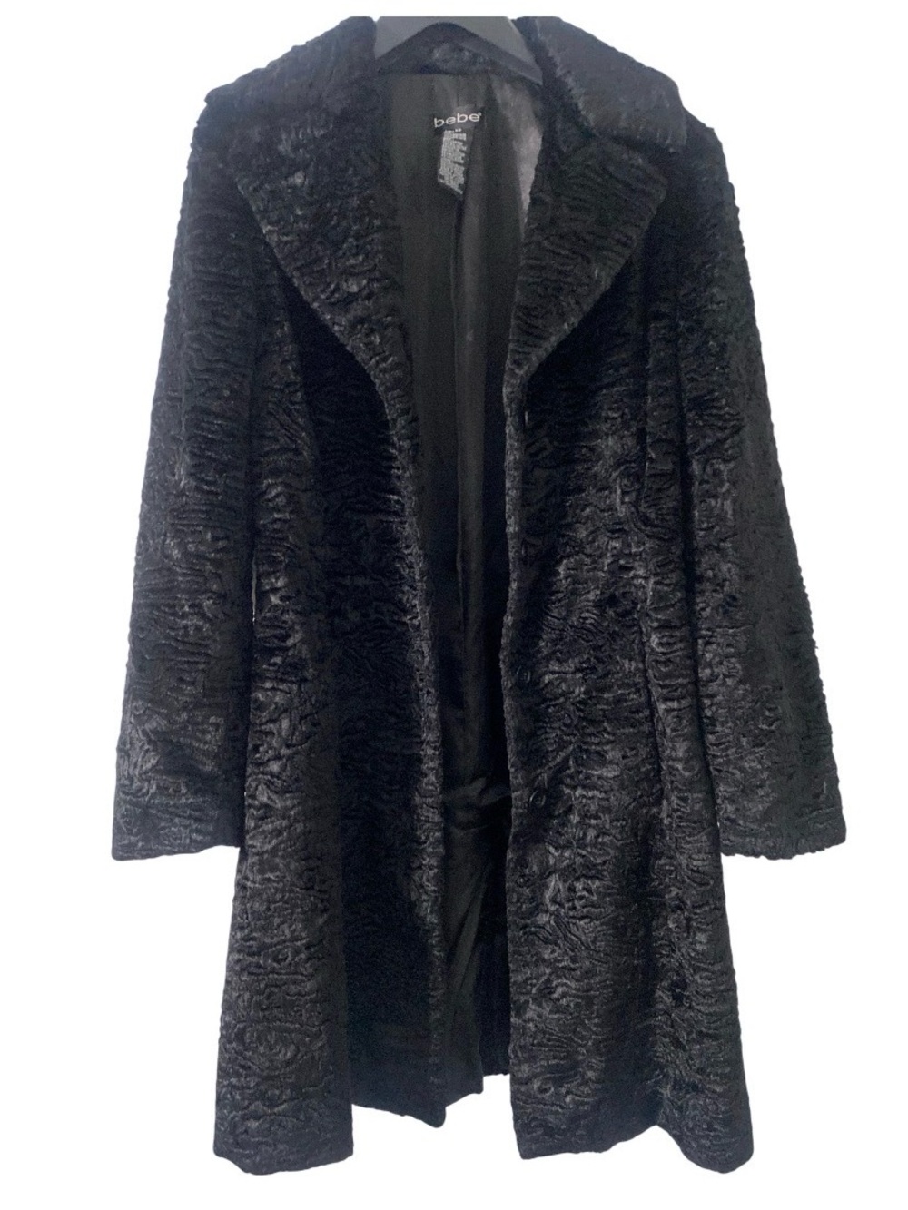 Bebe Vintage Black Faux Fur Button-Front Coat in Extra Small
